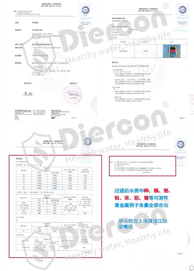 康米尔KP02救援便携式滤水器德国TUV重金属离子含量测试报告 